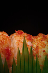 Close-up of sushi rolls.