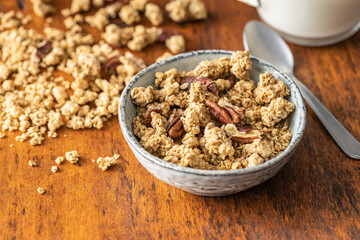 Sweet granola cereals in bowl.