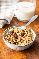 Sweet granola cereals in bowl.
