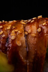 Close-up of sushi rolls.