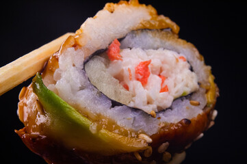 Close-up of sushi rolls.