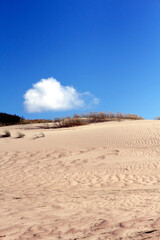 Fototapeta na wymiar Beautiful landscape with a sand dune and a lonely cloud on the blue sky