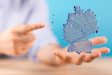 a virtual germany land map digital in hand 3d.