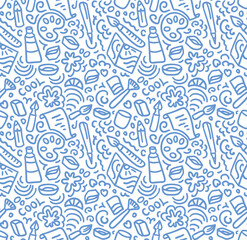 Doodle seamless pattern, utensils for painting