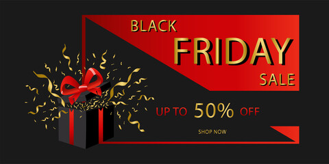 Vector illustration Black Friday sale up to 50% off. For banner, offer, flyer, coupon, discount. Eps 10.