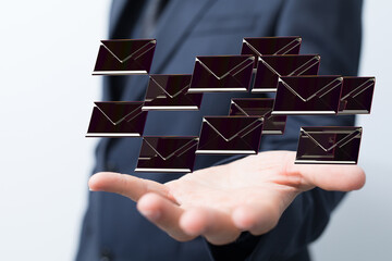 Approved email and spam message displayed on a futuristic interface