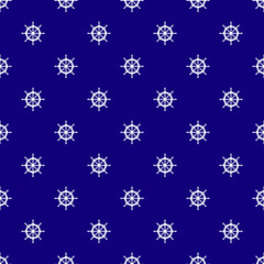 Blue seamless pattern with white ship wheel.