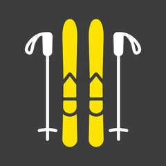 Ski and sticks vector icon. Winter sign
