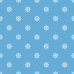 Blue seamless pattern with white ship wheel.