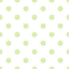 White seamless pattern with green ship wheel.
