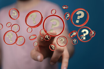 solving problem with digital question marks 3D rendering