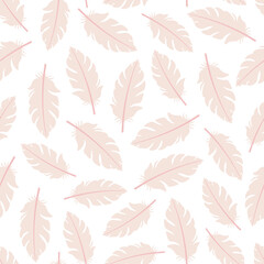 White seamless pattern with baby pink flamingo feathers.