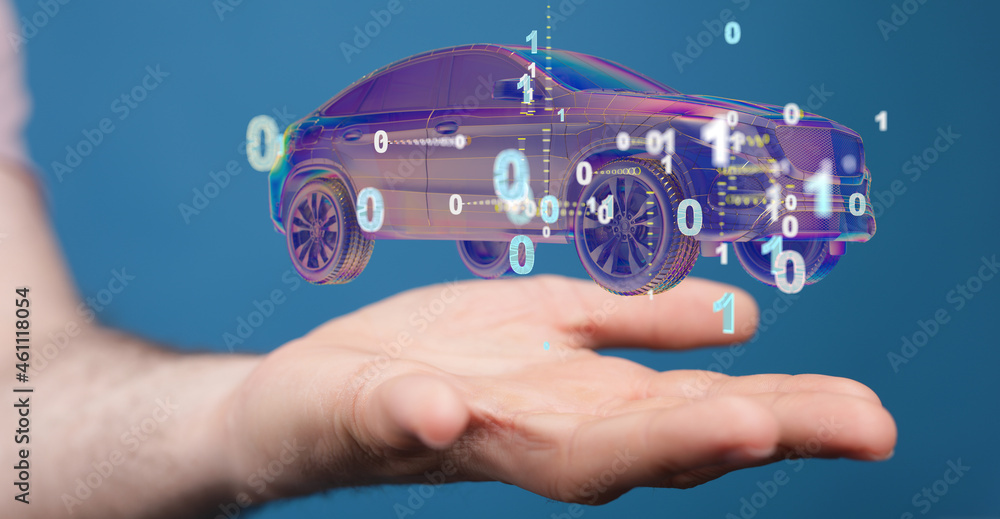 Poster Autonomous car with HUD graphic of Navigation system driving