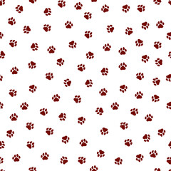 White seamless pattern with brown paws.
