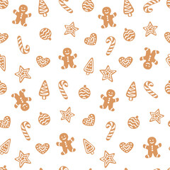 Vector seamless pattern with gingerbread cookies. Cute design for Christmas wrappings, textile, wallpaper and backgrounds. - 461119201