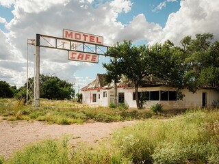 Abandoned motel and cafe on Route 66 in New Mexico