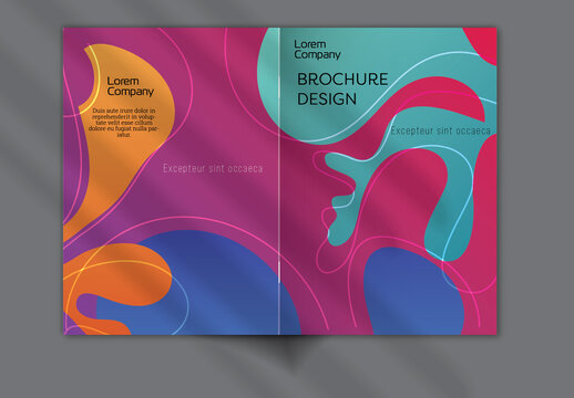 Brochure Cover Layout with Abstract Gradient Wavy Shapes and Lines