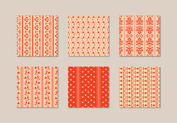 Cream and Red Patterns Set with Floral Elements