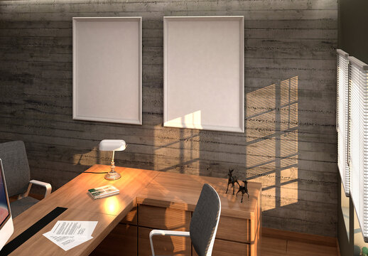 Wall Frame Modern Office Mockup