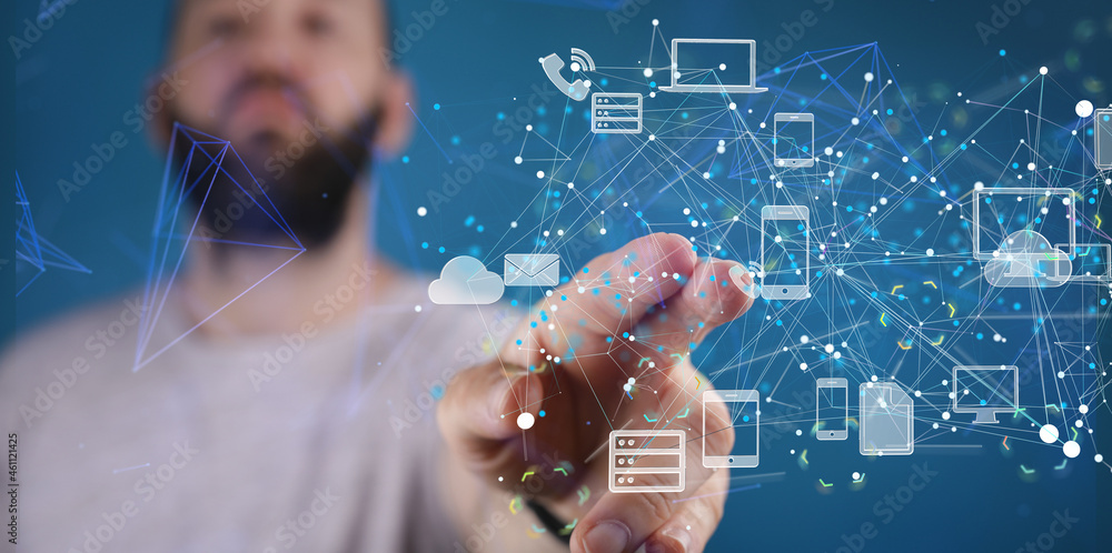 Poster data Internet infrastructure concept. Abstract technology background. 3D rendering.