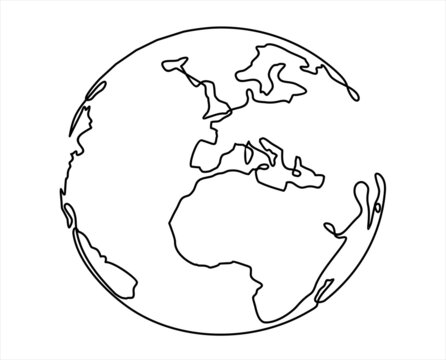 Continuous line drawing of globes earth. planet Earth icon. Globe Map Template Monochrome Design for Education, Science, Web Presentations isolated on white background