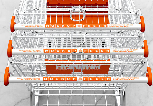 Shopping Metal Cart Stack Top View Mockup