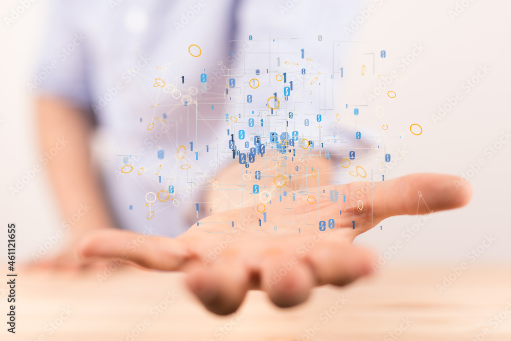 Poster big data and artificial intelligence concept. machine learning and cyber mind domination