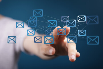  hand using mobile smartphone with email icon, Email concept, copy space