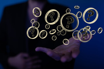 solving problem with digital question marks 3D rendering