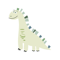 Illustration of cute cartoon dinosaur on white background. Can be used for childrens room, sticker, t-shirt, mug and other design. Cute little diplodocus. Vector illustration