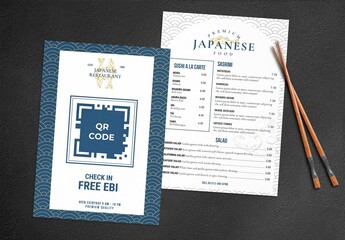 Japanese Sushi Restaurant Menu Flyer with Qr Code Placeholder