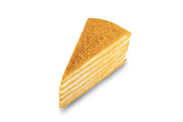 Honey cake with cream cheese filling on a white isolated background