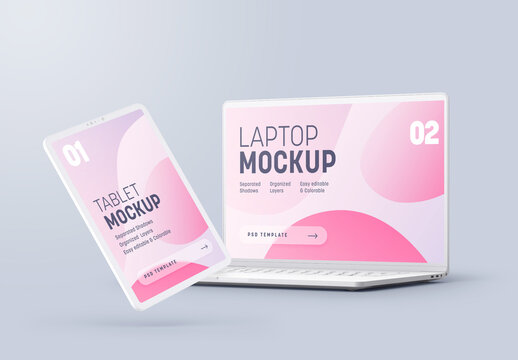 Clay Laptop and Tablet Multi Device Mockup