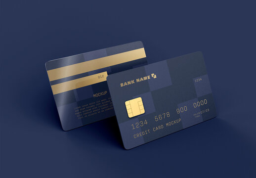 Front and Back View of Two Credit Cards Mockup