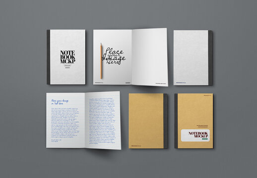 Notebook Mockup with Kraft Lined Paper