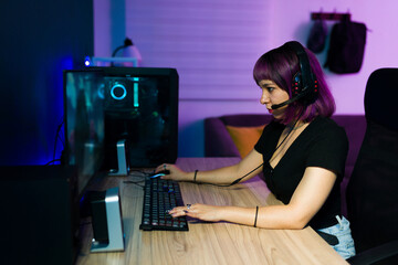 Female gamer enjoying online video games