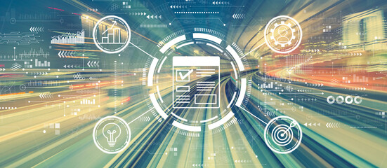 Project management theme with abstract high speed technology POV motion blur
