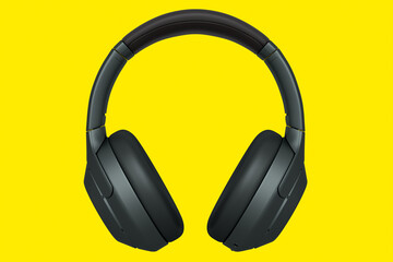3D rendering of black gaming headphones for cloud gaming and streaming on yellow