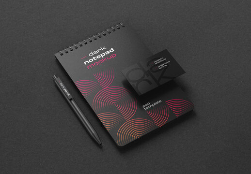 Dark Stationery Branding Mockup with Notepad and Business Card