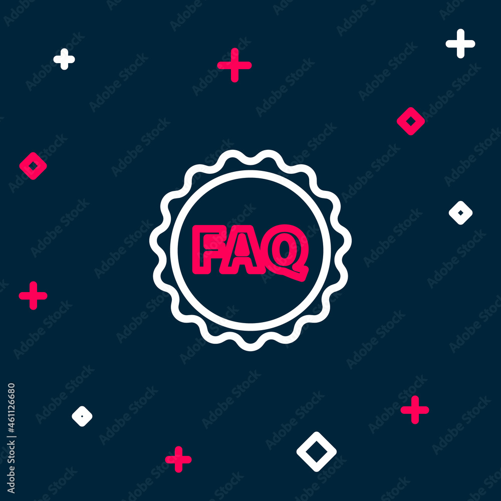Poster line label with text faq information icon isolated on blue background. circle button with text faq. 