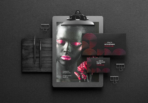 Dark Stationery Branding Mockup with Letterhead Envelope and Business Card