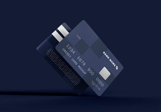 Front and Back View of Plastic Credit Card Mockup