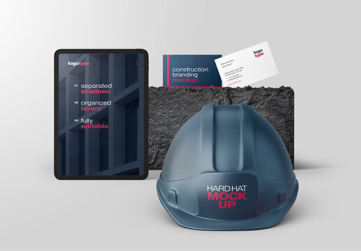 Construction and Architecture Branding Stationery Mockup with Tablet
