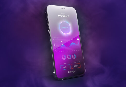 iphone 12 Pro Colorful in Front and Back Left Side View and Purple Background Wall with Smoke