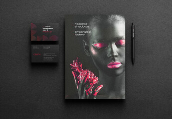 Dark Stationery Branding Mockup with Flyer and Business Card