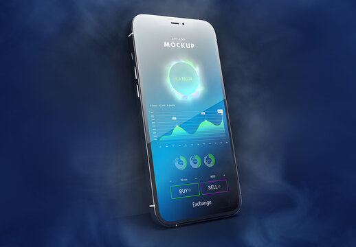 iphone 12 Pro Colorful Blue in Front and Back Left Side View and Blue Background Wall with Smoke