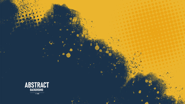 Abstract dark blue and yellow grunge texture background with halftone effect vector.