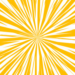 Pop art radial colorful comics book magazine cover. Striped yellow and white digital background. Cartoon funny retro pattern strip mock up. Vector halftone illustration. Sunburst, starburst shape