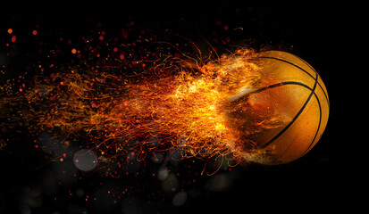 Basket ball in flame goes fast to the basket © alphaspirit