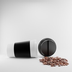 coffee cup with black cap and coffee beans